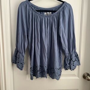 Cupio Blue Women's Blouse with Eyelet Details
